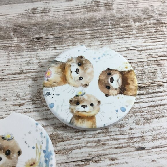 Easily Distracted by Otters Car Coasters Set of 2 - Picture 6 of 7